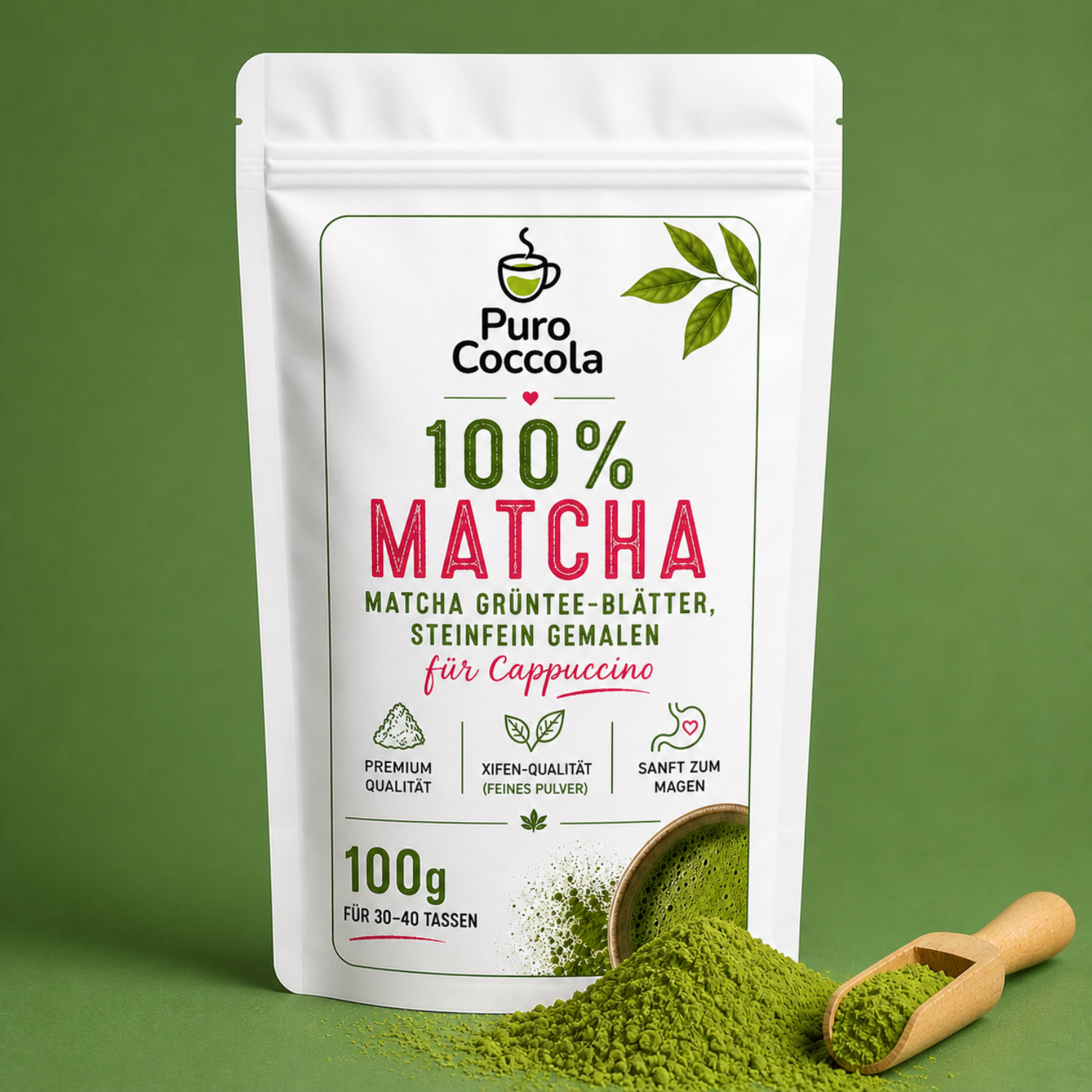 100 % fein gemahlene Matcha-Teeblätter aus Grüntee