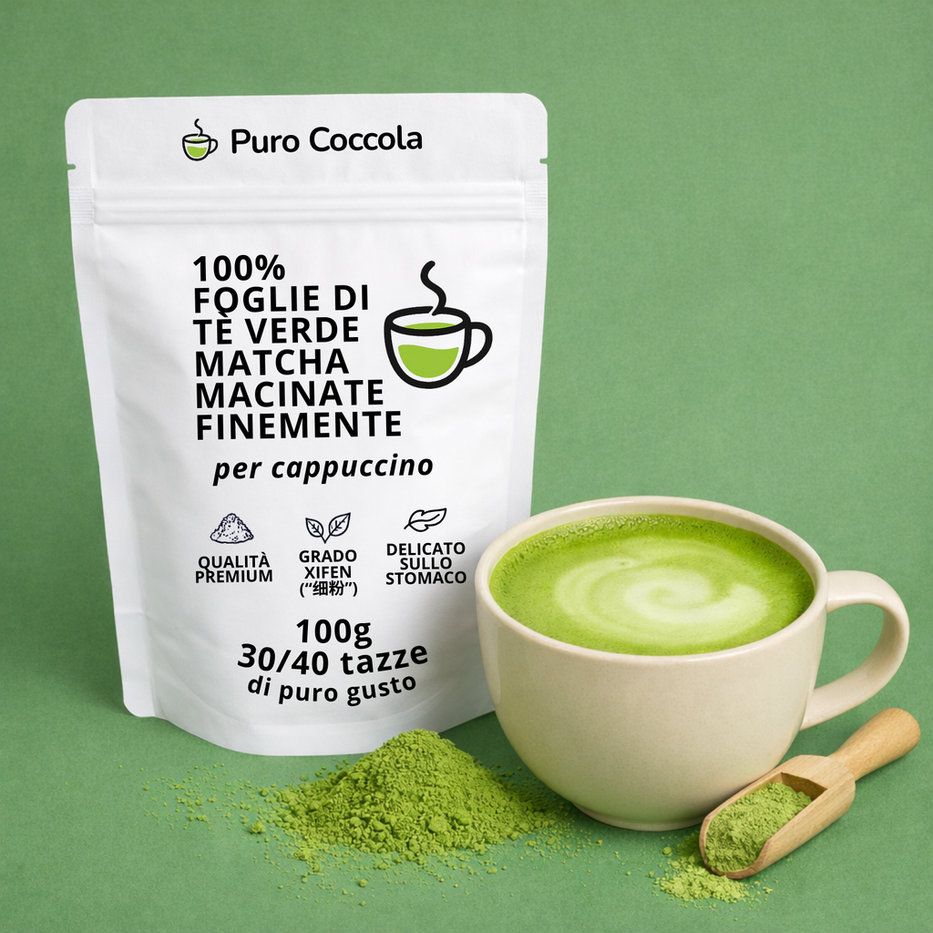 100% di foglie di tè verde Matcha, macinate finemente
